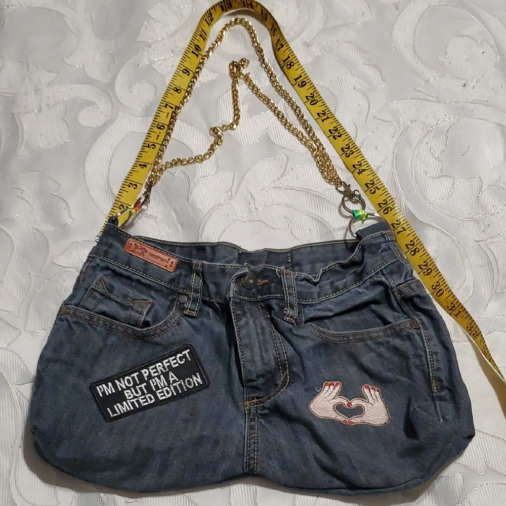 Unique Denim Handbag with Patches